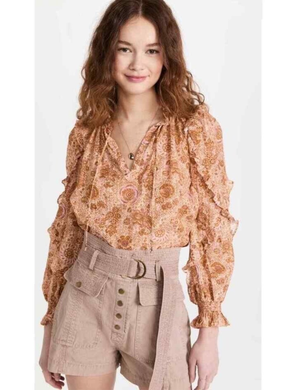 Ulla Johnson Manet Blouse in Peach Meadow Floral Print